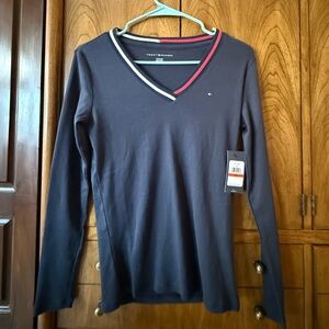 Brand new with tags Navy blue Tommy Hilfiger V-neck long sleeve t-shirt size XS